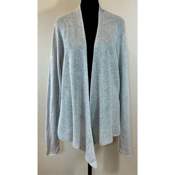 Eileen Fisher 100% Linen Two Texture Knit Open Front Cardigan Sweater Medium - Picture 1 of 9